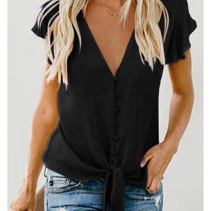 Black Forever Tonight Button Tie Top